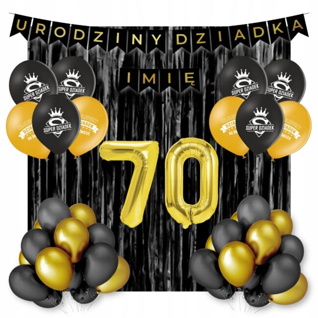 Zestaw Balony Baner 70 URODZINY DZIADKA + Imię Dekoracje