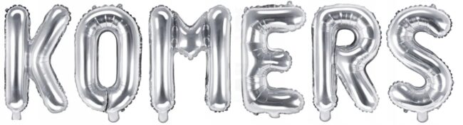 Balony foliowe napis KOMERS srebrny srebrne 35 cm
