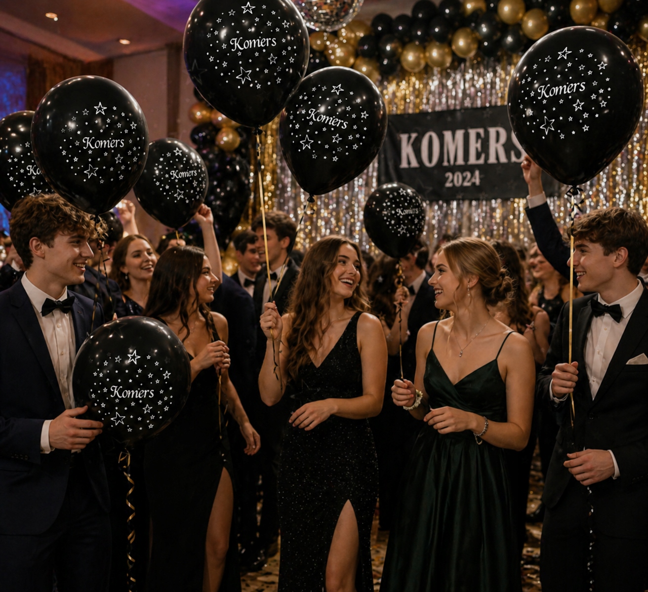Balony na Komers czarne złote i z konfetti mix 23 sztuki ZESTAW balonów - obrazek 2
