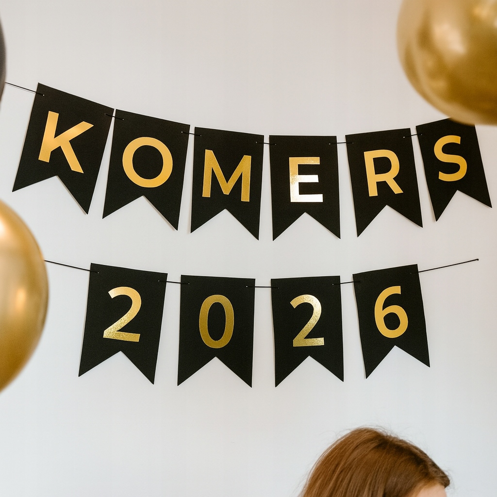 Zestaw na KOMERS 2026 Balony Baner Kurtyna Dekoracje czarno-złote - obrazek 8