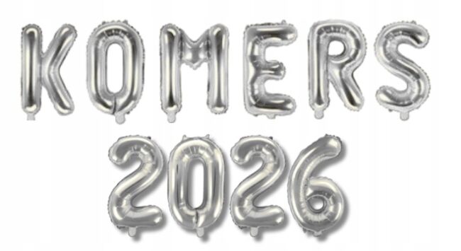 Napis foliowy srebrny KOMERS 2026