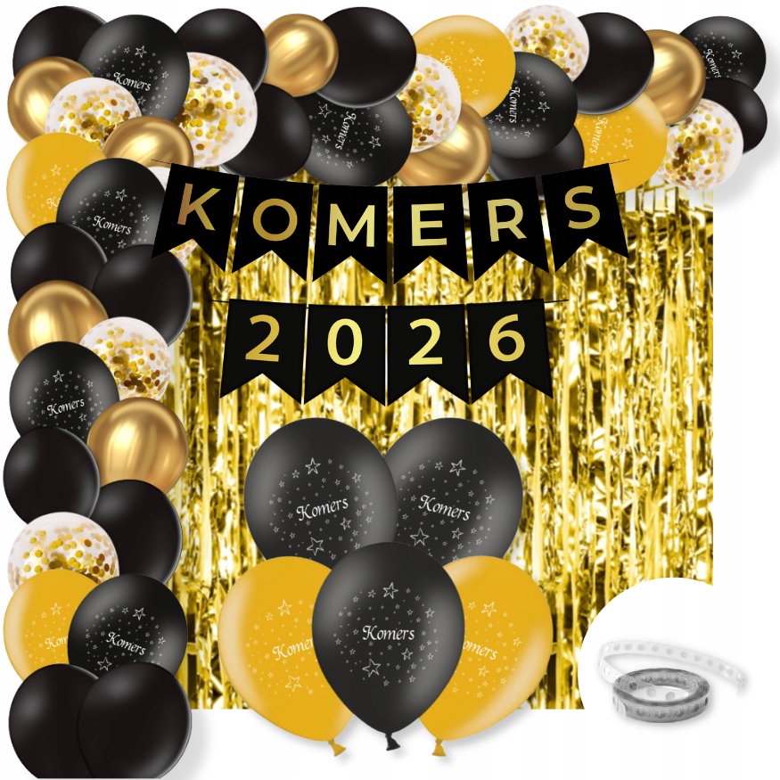 Zestaw na KOMERS 2026 Balony Baner Kurtyna Dekoracje czarno-złote - obrazek 7