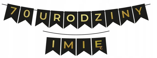 Girlanda Baner Flagi czarno złote 70 URODZINY IMIĘ Siedemdziesiątka