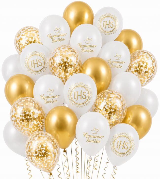 Balony komunijne białe złote