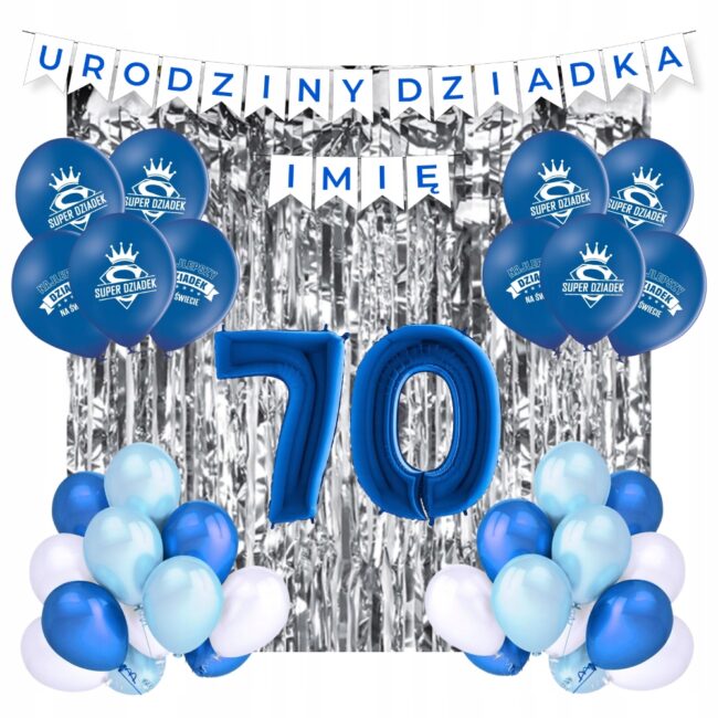 Zestaw Balony Baner 70 URODZINY DZIADKA + Imię Dekoracje