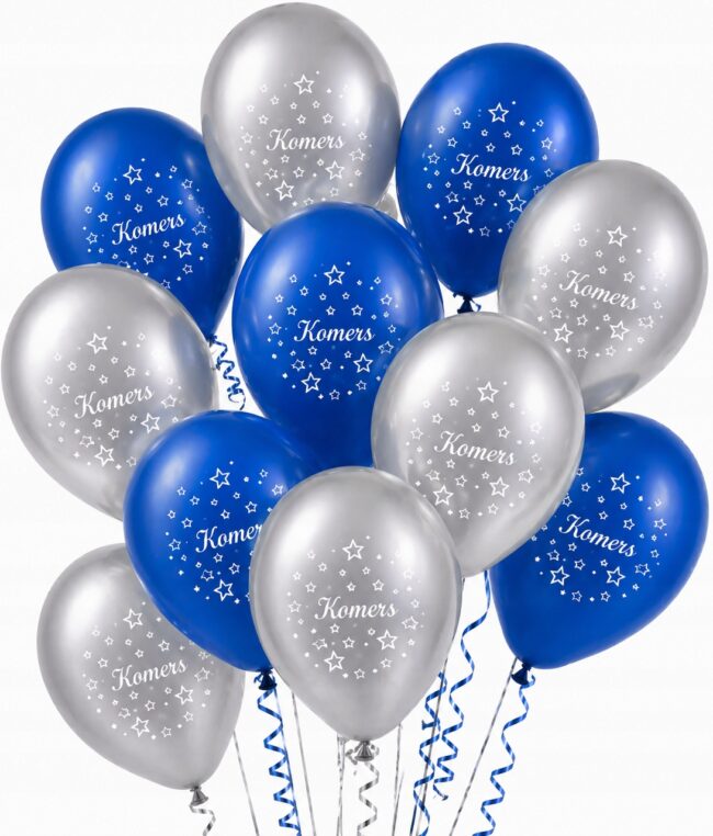 Balony na KOMERS niebieskie i srebrne 11 sztuk