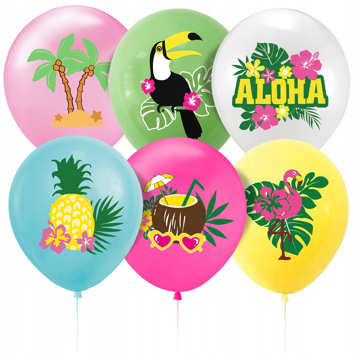 Balony lateksowe Aloha Hawaje Summer Lato Tukan mix 29 sztuk A64 - obrazek 3