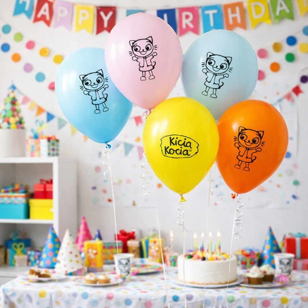 Balony lateksowe KICIA KOCIA mix Urodziny 5 sztuk - obrazek 4