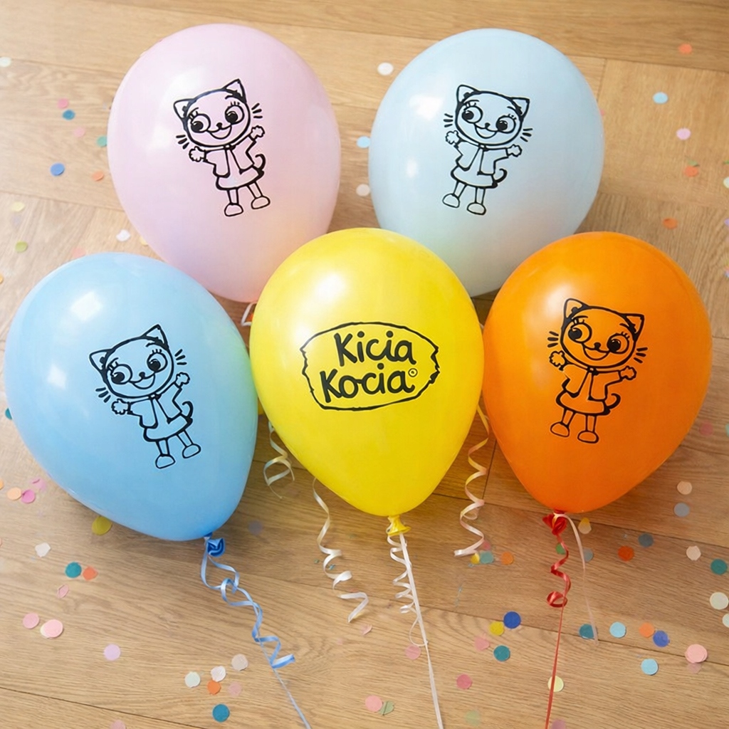 Balony lateksowe KICIA KOCIA mix Urodziny 5 sztuk - obrazek 3