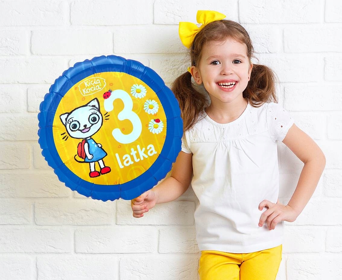 Balon foliowy okrągły Kicia Kocia 3 Urodziny 3 Latka 45 cm Urodziny - obrazek 2