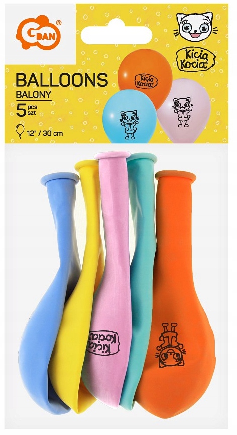 Balony lateksowe KICIA KOCIA mix Urodziny 5 sztuk - obrazek 2