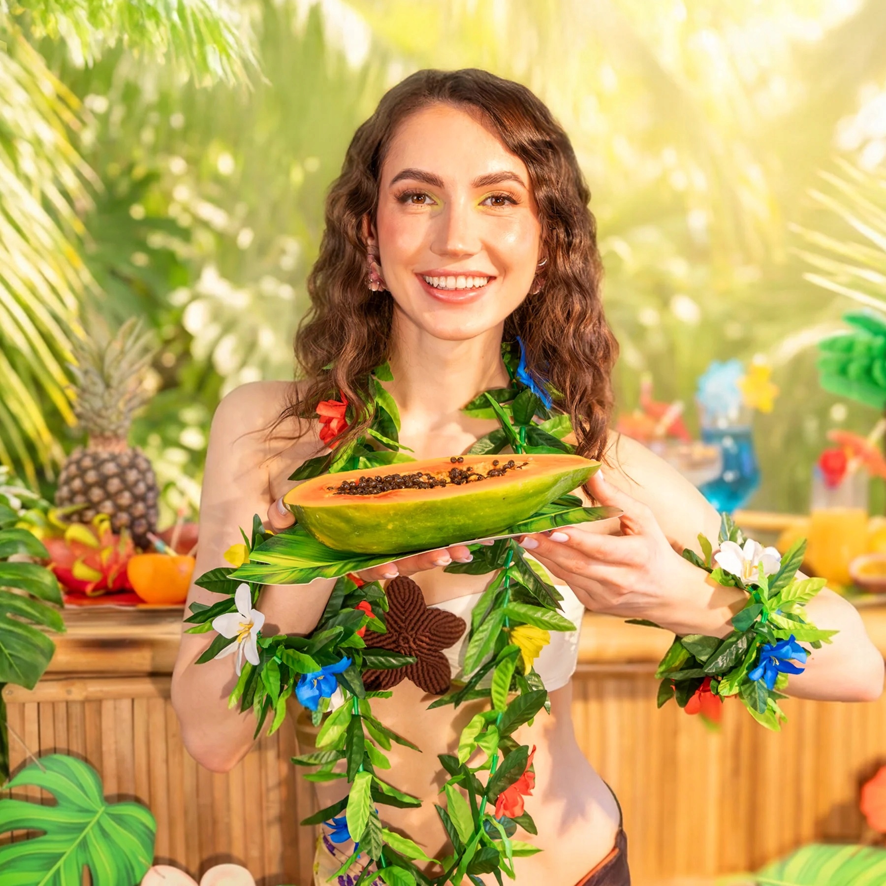 Talerzyk papierowy Tropikalny Liść Bananowca 3 sztuki Aloha Hawaje Lato A55 - obrazek 4