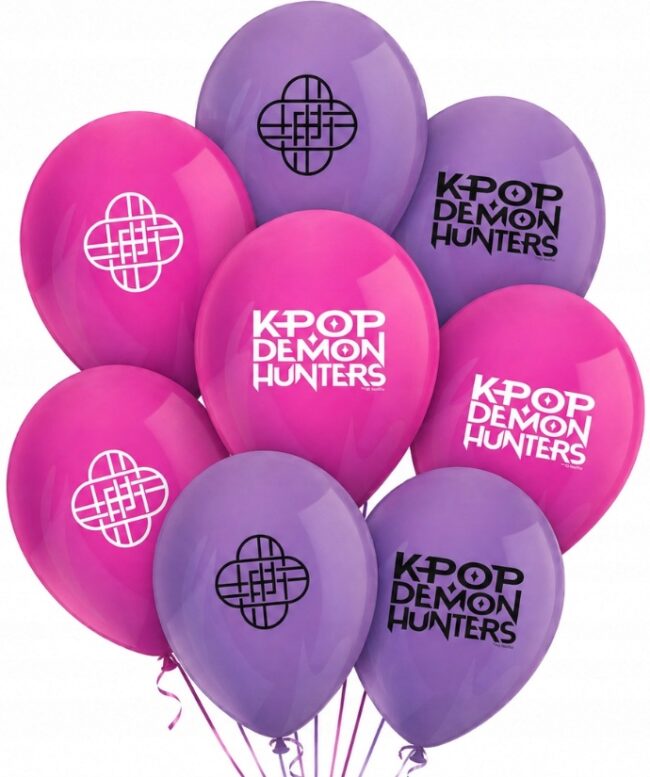 Balony lateksowe fioletowe różowe urodzinowe K-POP Demon Hunters 28cm 8szt
