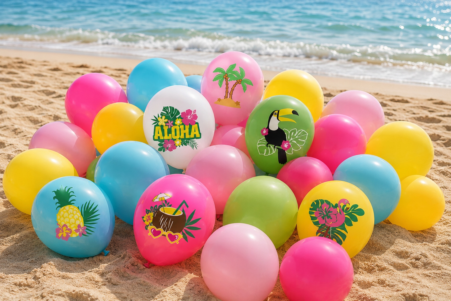 Balony lateksowe Aloha Hawaje Summer Lato Tukan mix 29 sztuk A64 - obrazek 2