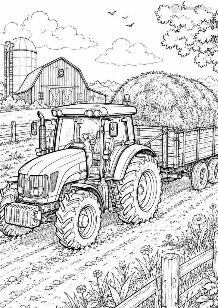 traktor z przyczepa kolorowanka
